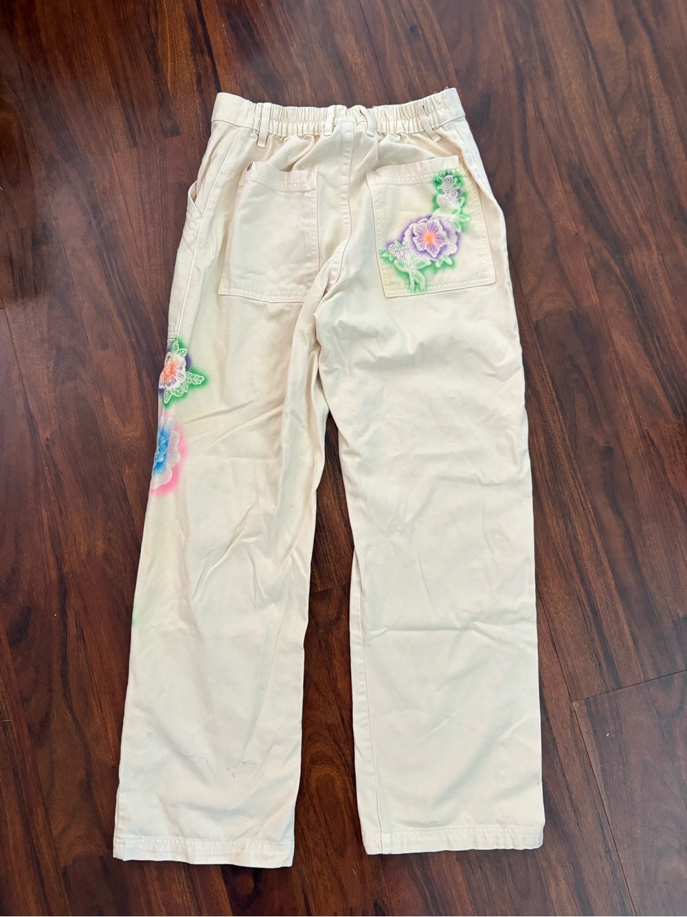 Big Bud Press Cream Work Pants with Airbrushed Flowers - Picture 2 of 5